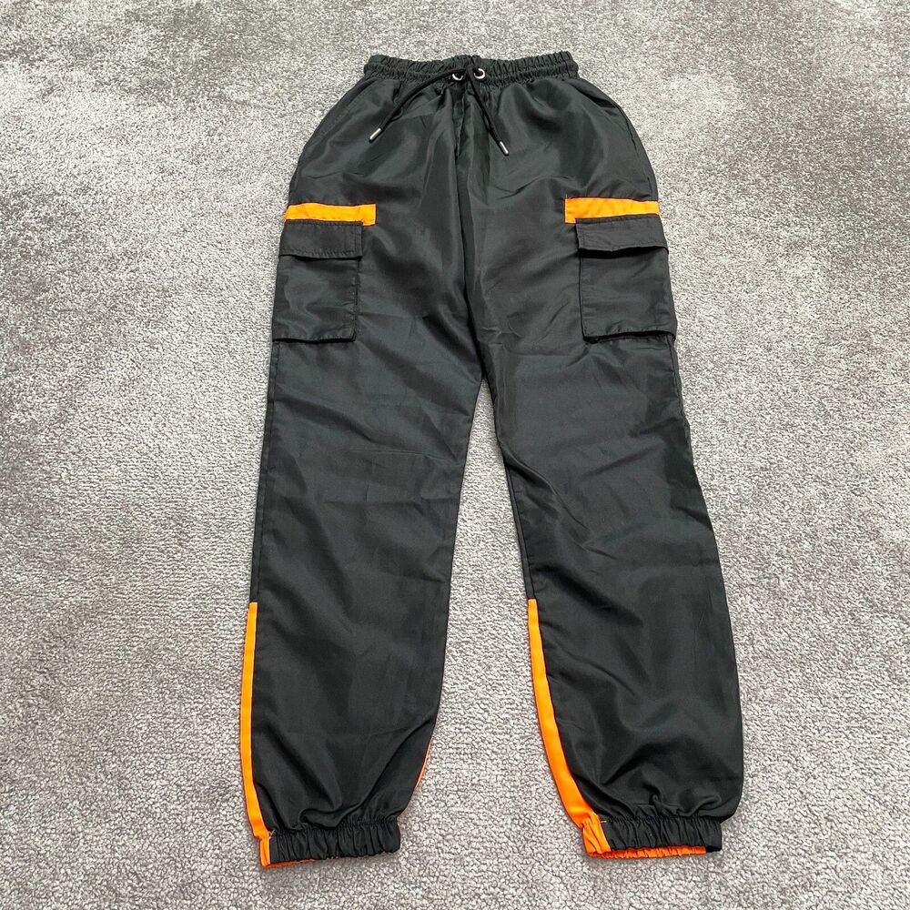 Boohoo Man Windbreaker Cargo Jogger Pants Mens XS Black Orange Active Outdoor